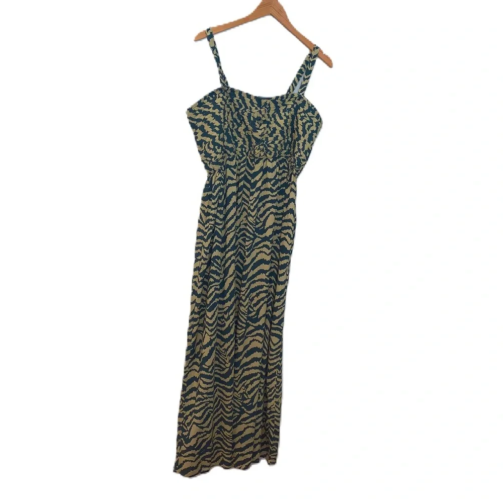 Soft Surroundings Olive & Tan Print Animal Maxi Dress Size Large